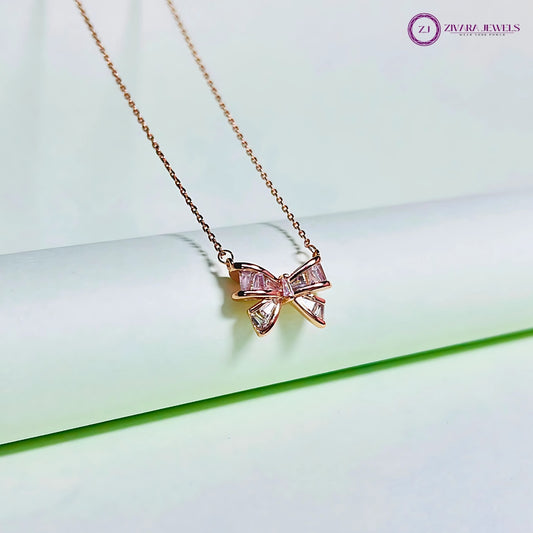 Anti-Tarnish Bow Pendant Necklace in Rose Gold – Printresty Jewellery