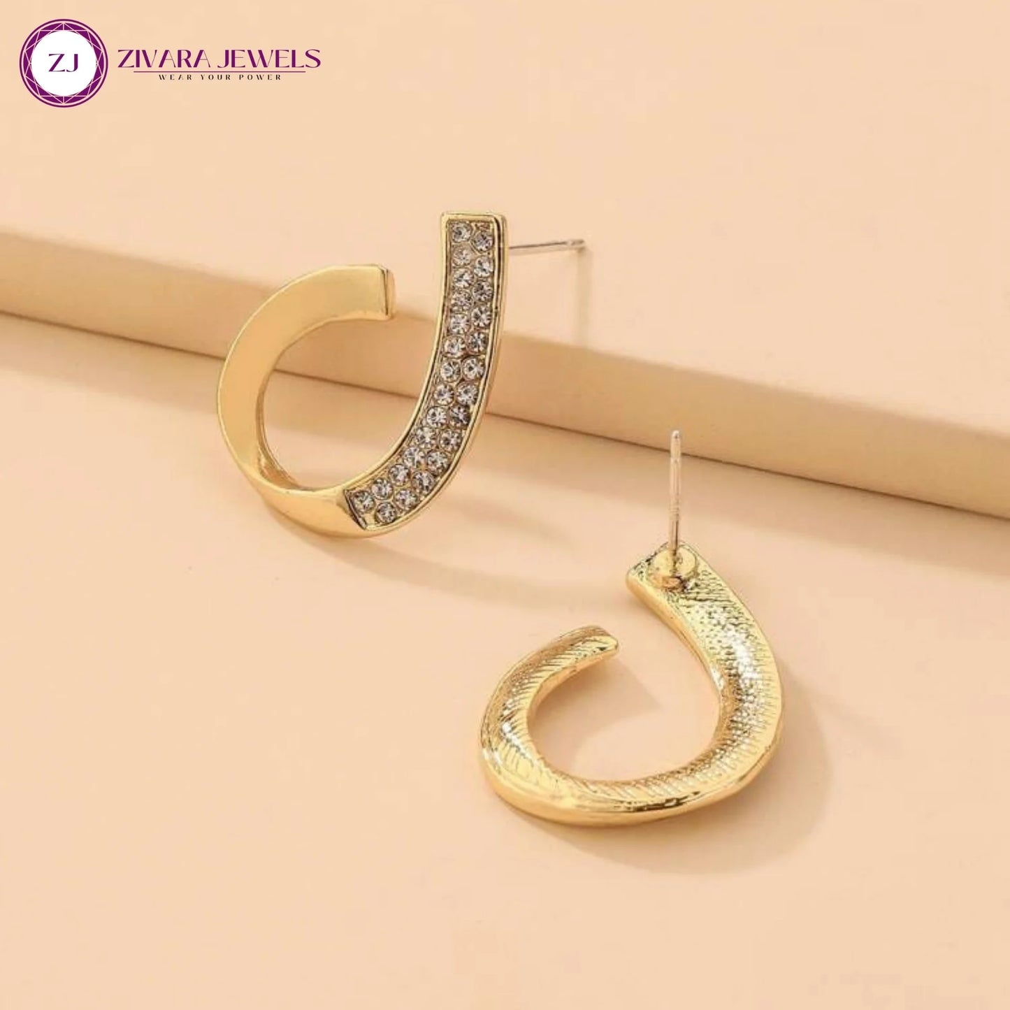 Korean Twisted Stone Stud Earrings – Spiral 18K Gold Plated Drop Studs