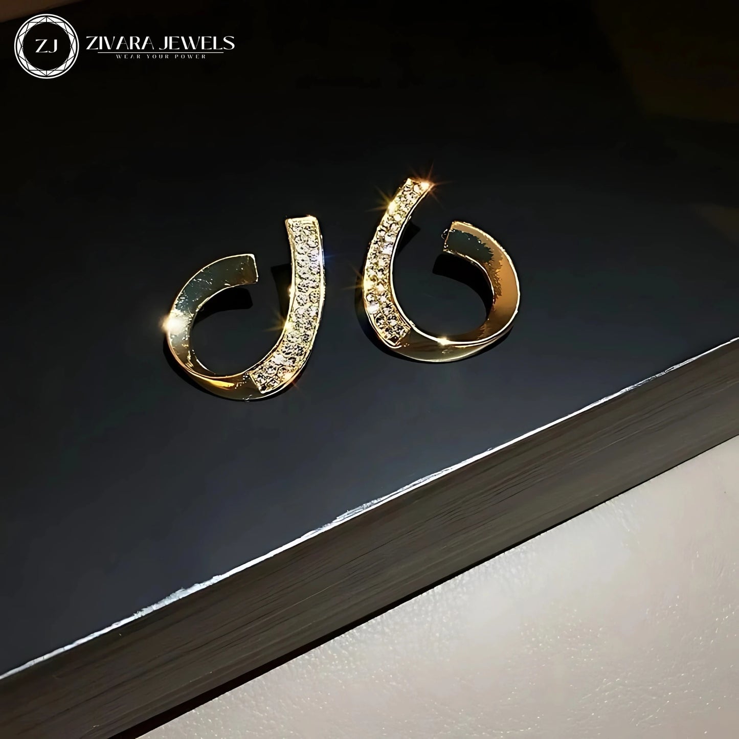 Korean Twisted Stone Stud Earrings – Spiral 18K Gold Plated Drop Studs