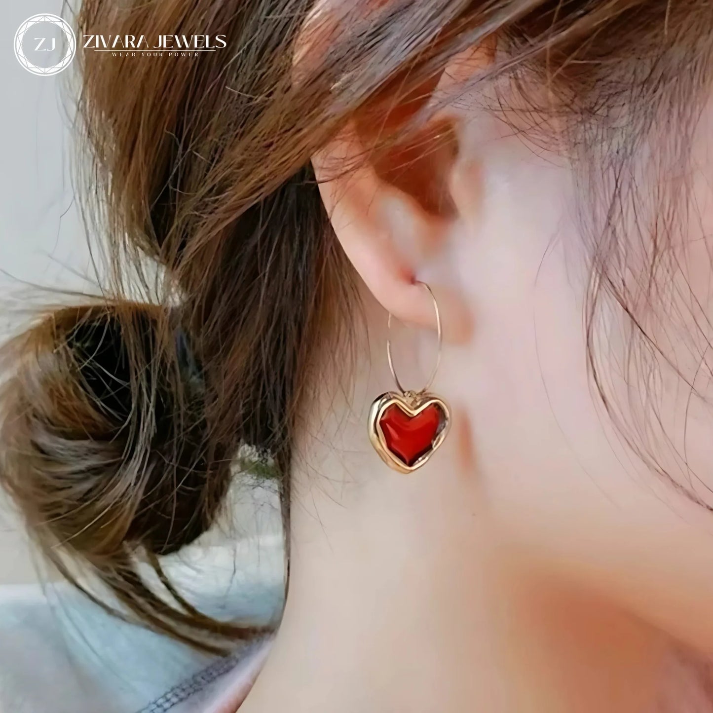 Korean Heart Shape Hoop Earrings – Gold‑Plated Alloy Hoops