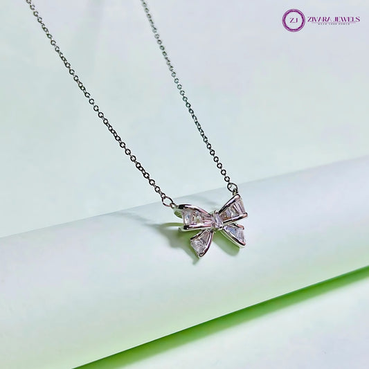 Anti-Tarnish Bow Pendant Necklace in Silver – Printresty Jewellery