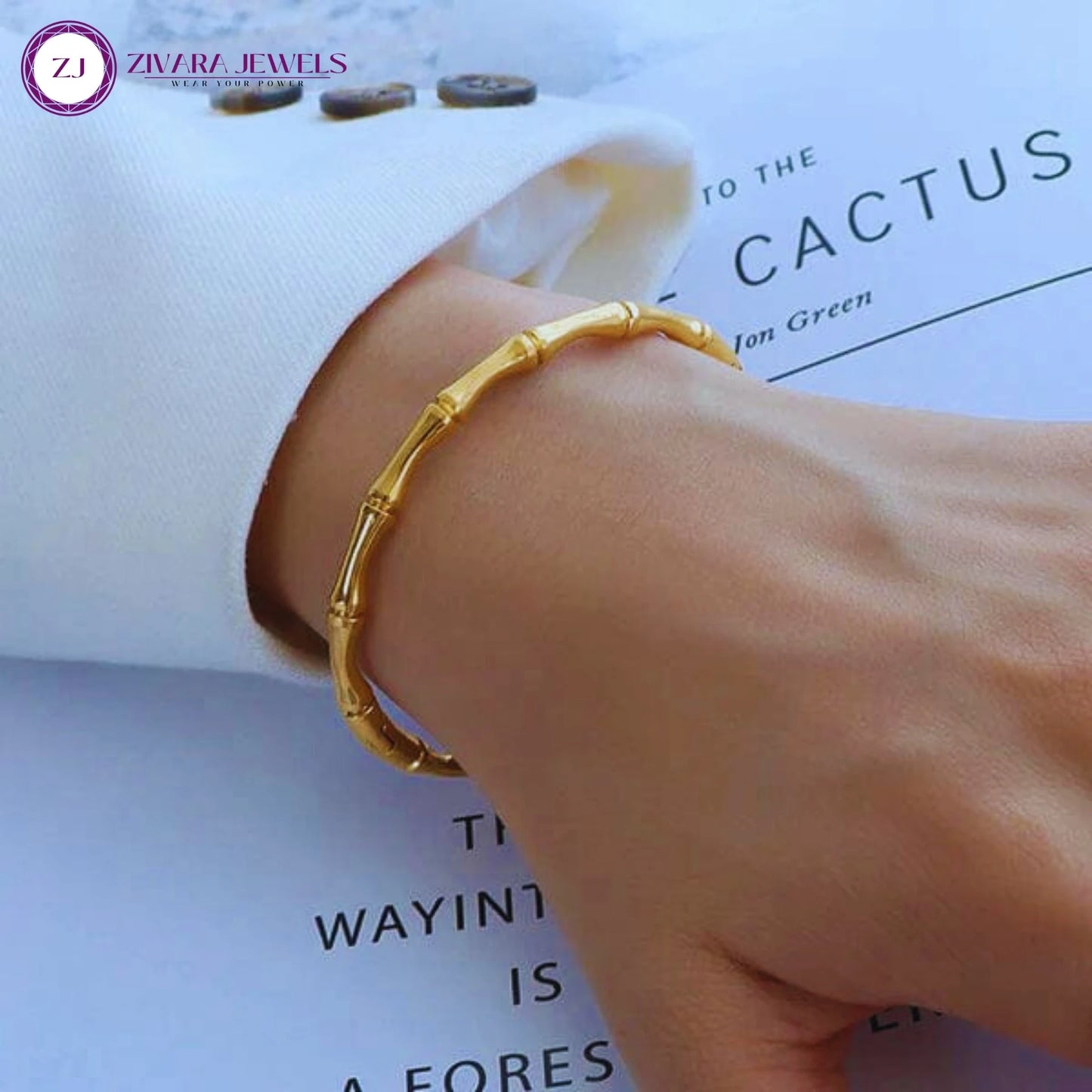 18K Gold-Plated Bamboo Kada Bracelet – Stainless Steel Metal