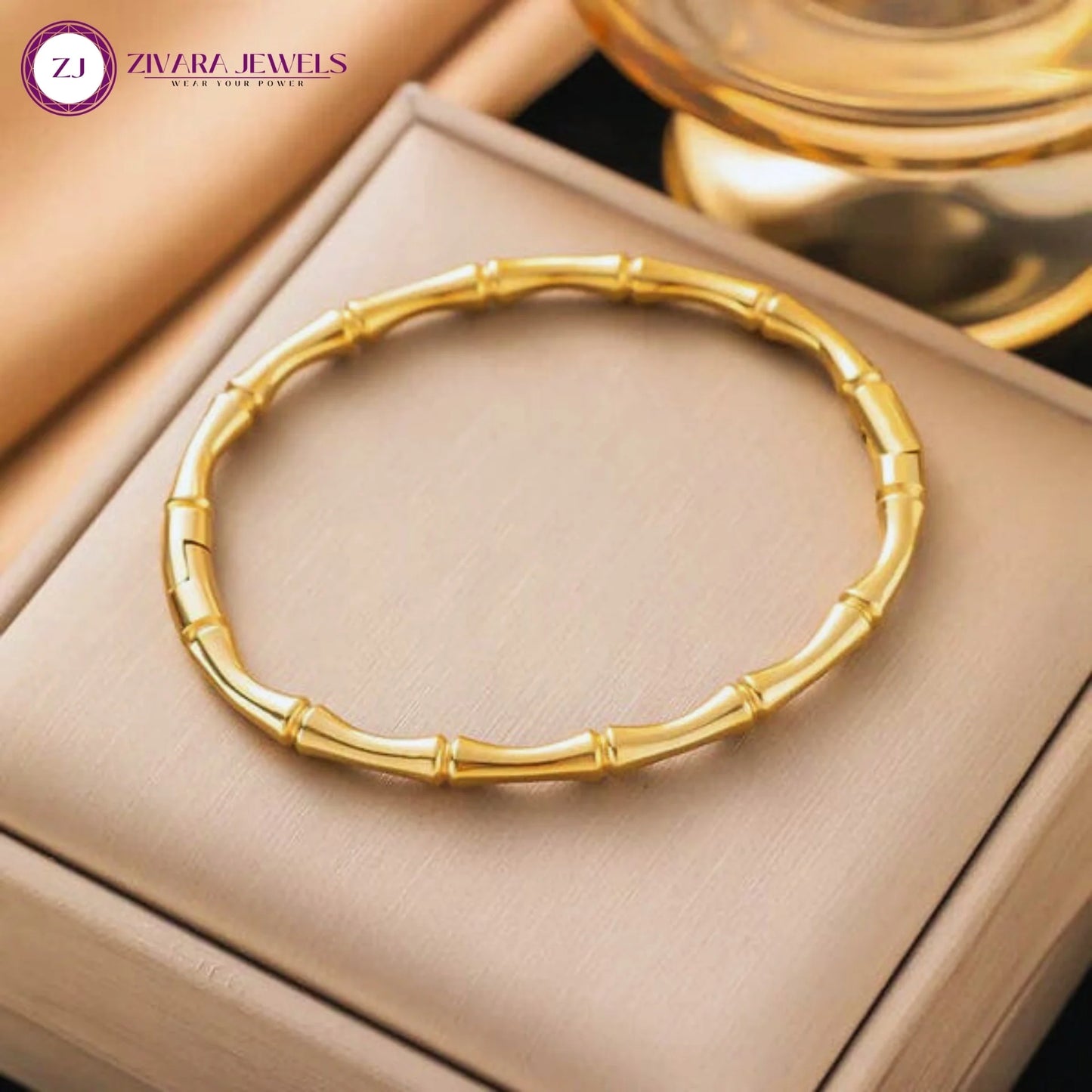 18K Gold-Plated Bamboo Kada Bracelet – Stainless Steel Metal