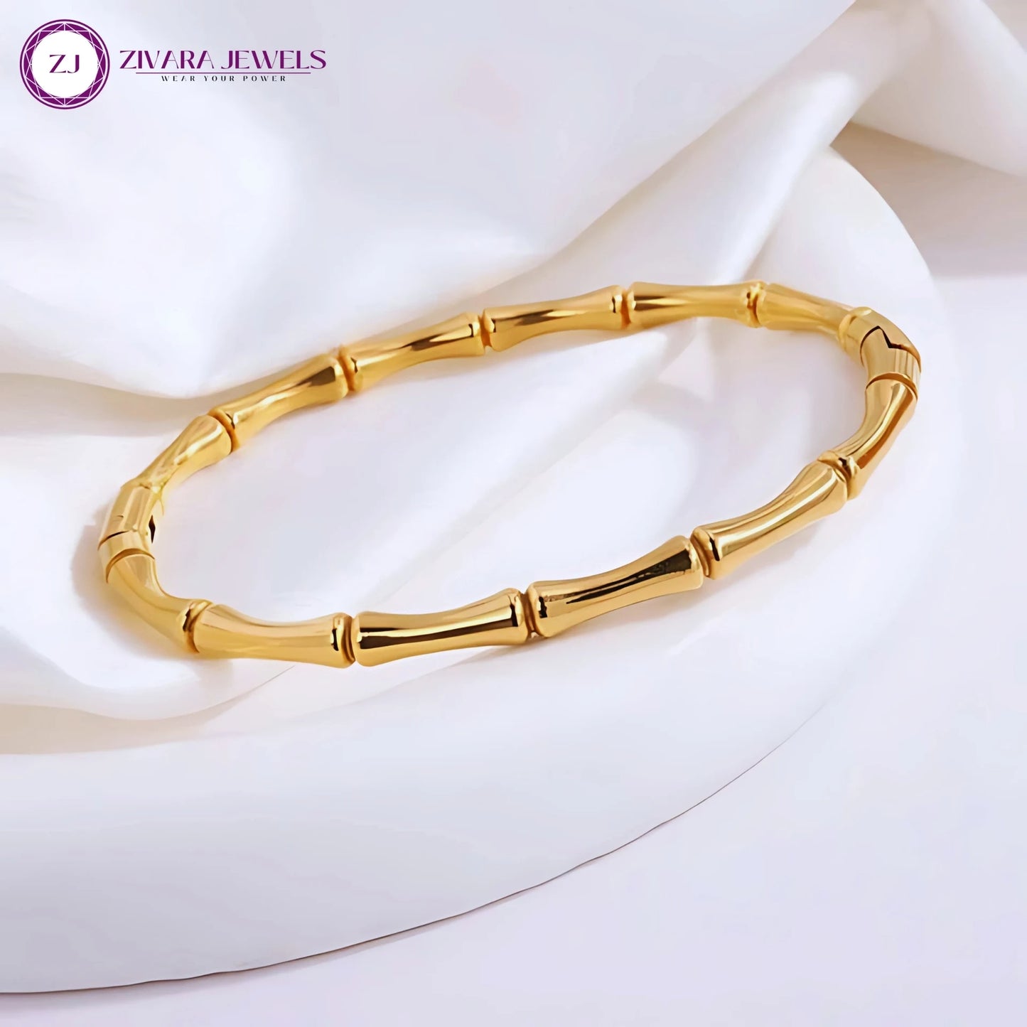 18K Gold-Plated Bamboo Kada Bracelet – Stainless Steel Metal