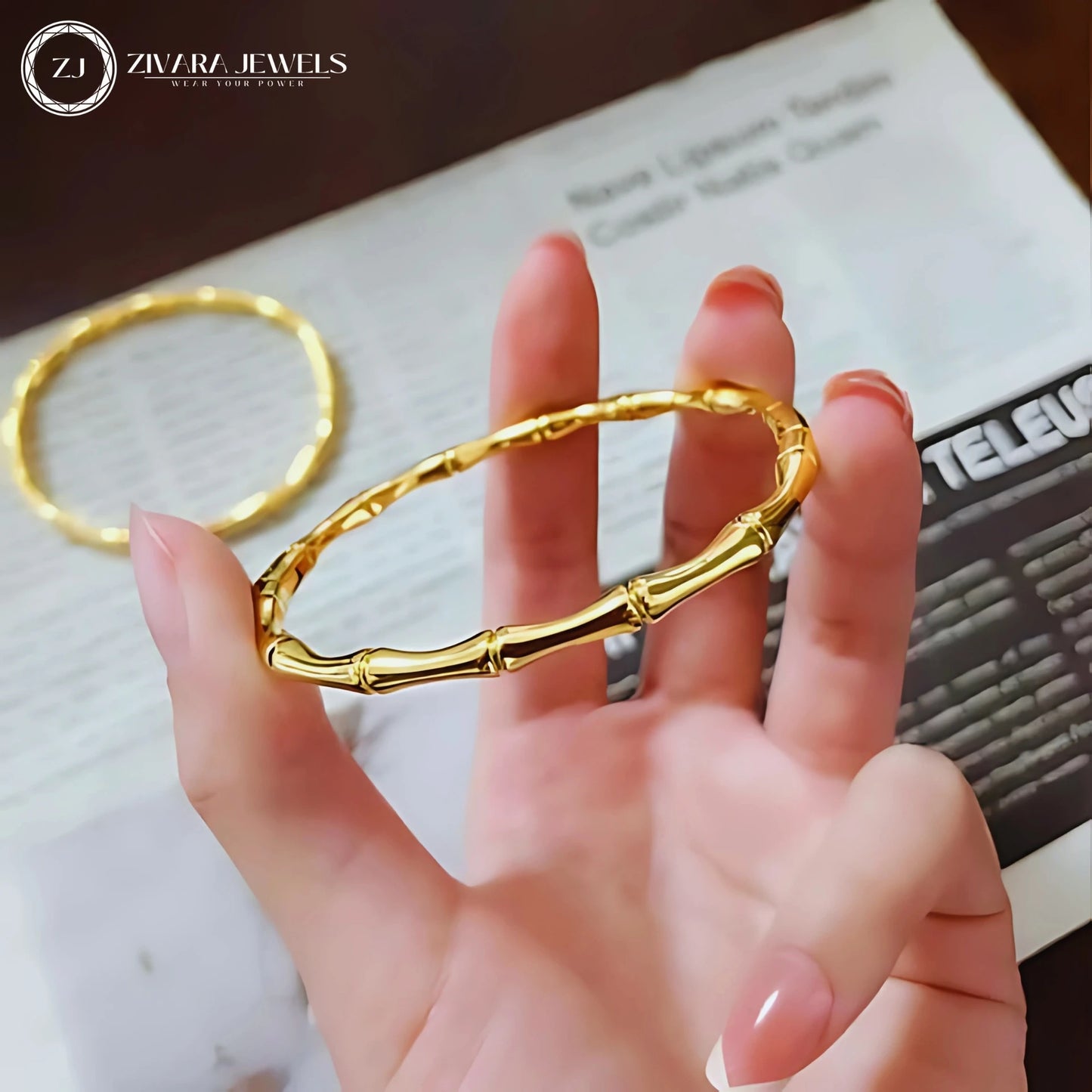 18K Gold-Plated Bamboo Kada Bracelet – Stainless Steel Metal