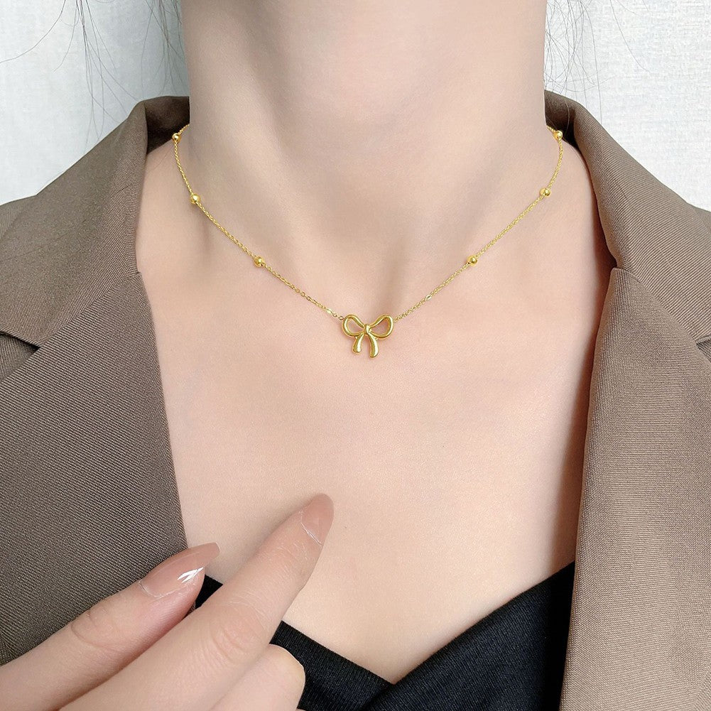 Gold Chain Necklace with Bow Pendant – Anti-Tarnish Jewelry