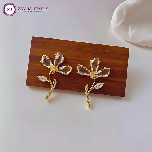 Crystal Flower Stud Earrings – Sparkling Floral Alloy Jewelry
