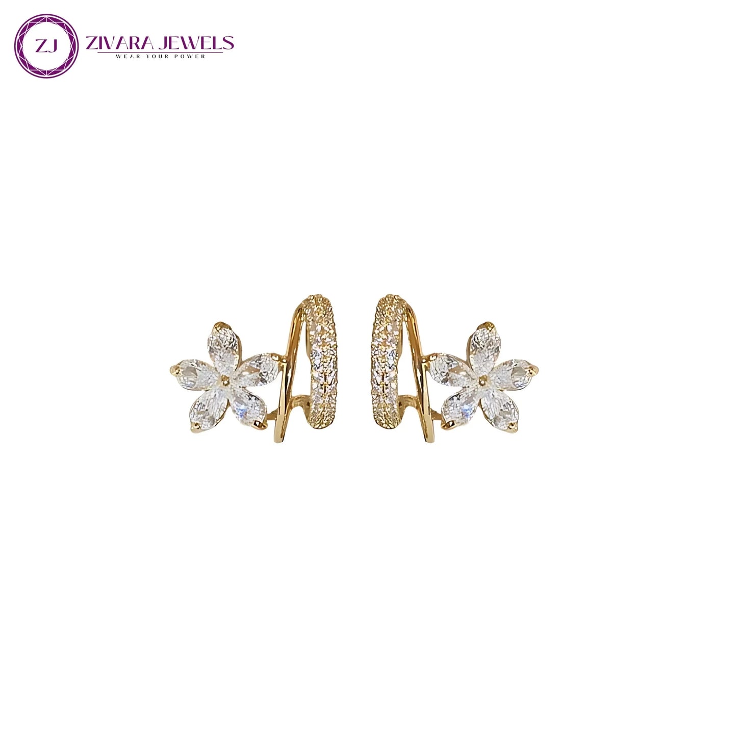 Flower Pearl Korean Stud Earrings – 18K Gold-Plated with Micro-Zircon Crystals