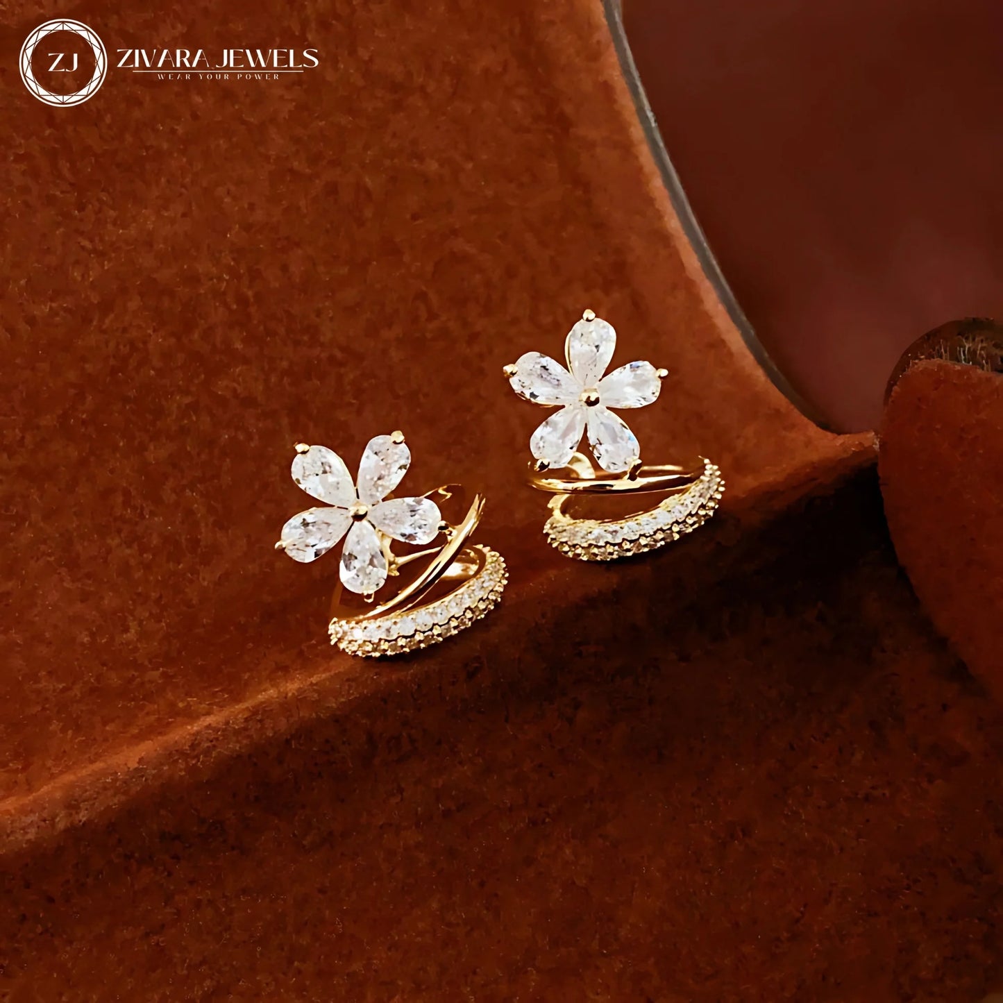 Flower Pearl Korean Stud Earrings – 18K Gold-Plated with Micro-Zircon Crystals