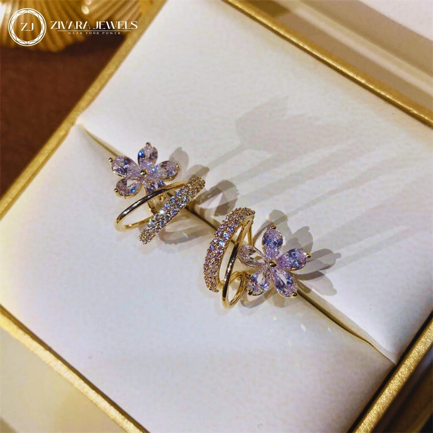 Flower Pearl Korean Stud Earrings – 18K Gold-Plated with Micro-Zircon Crystals