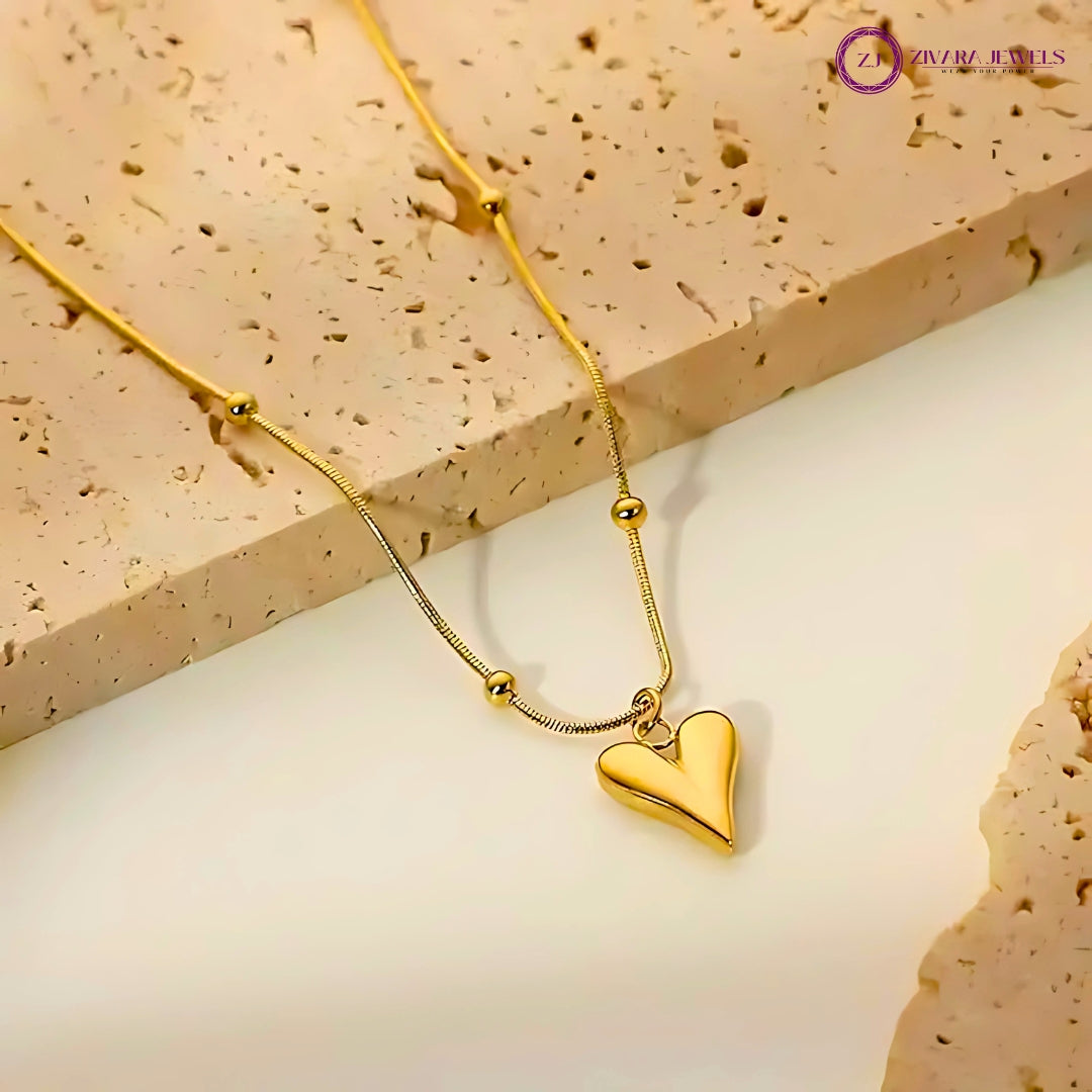 Anti‑Tarnish Gold Heart Pendant Necklace with Chain – Women’s Jewelry