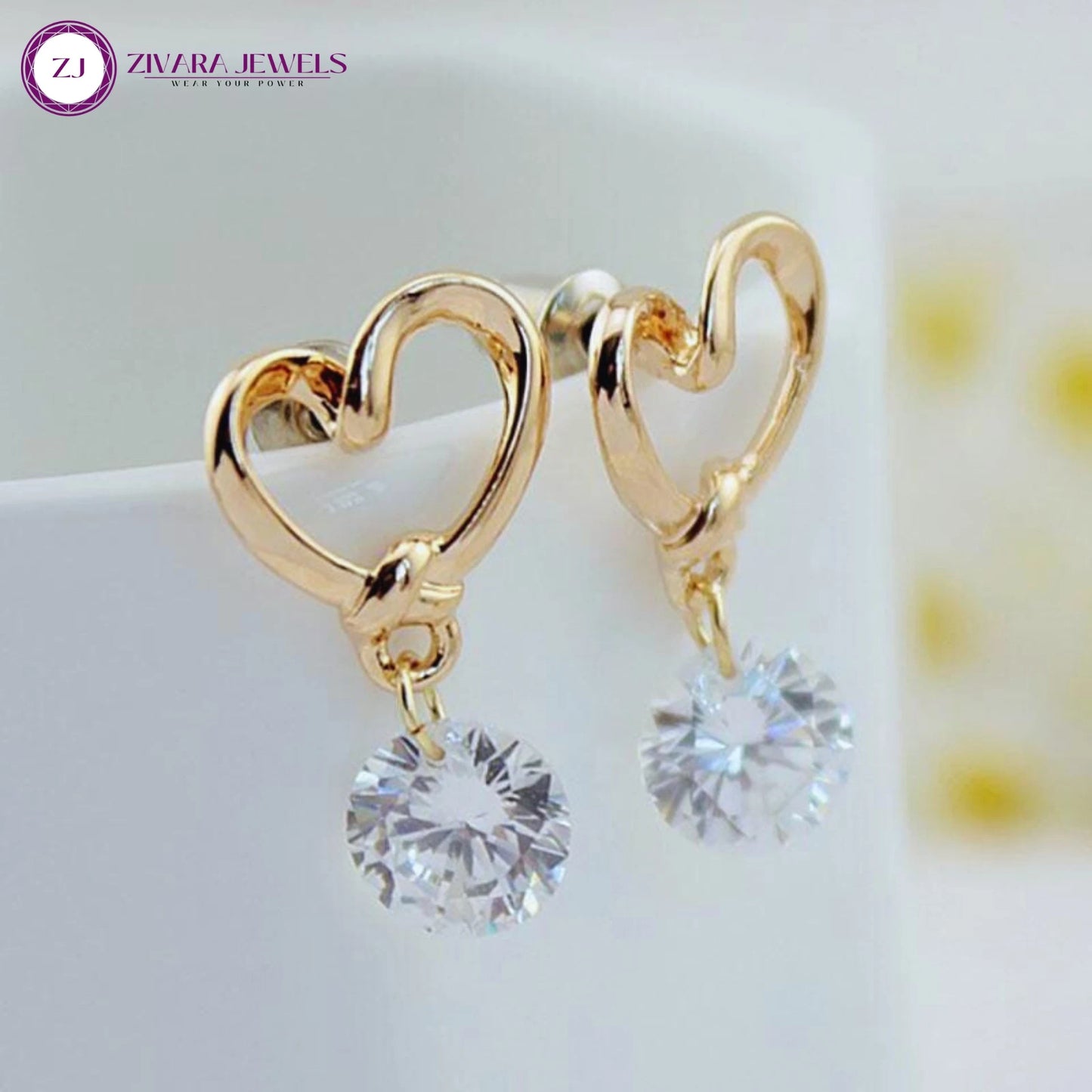 Entangled Heart‑Shape Korean Crystal Drop Earrings