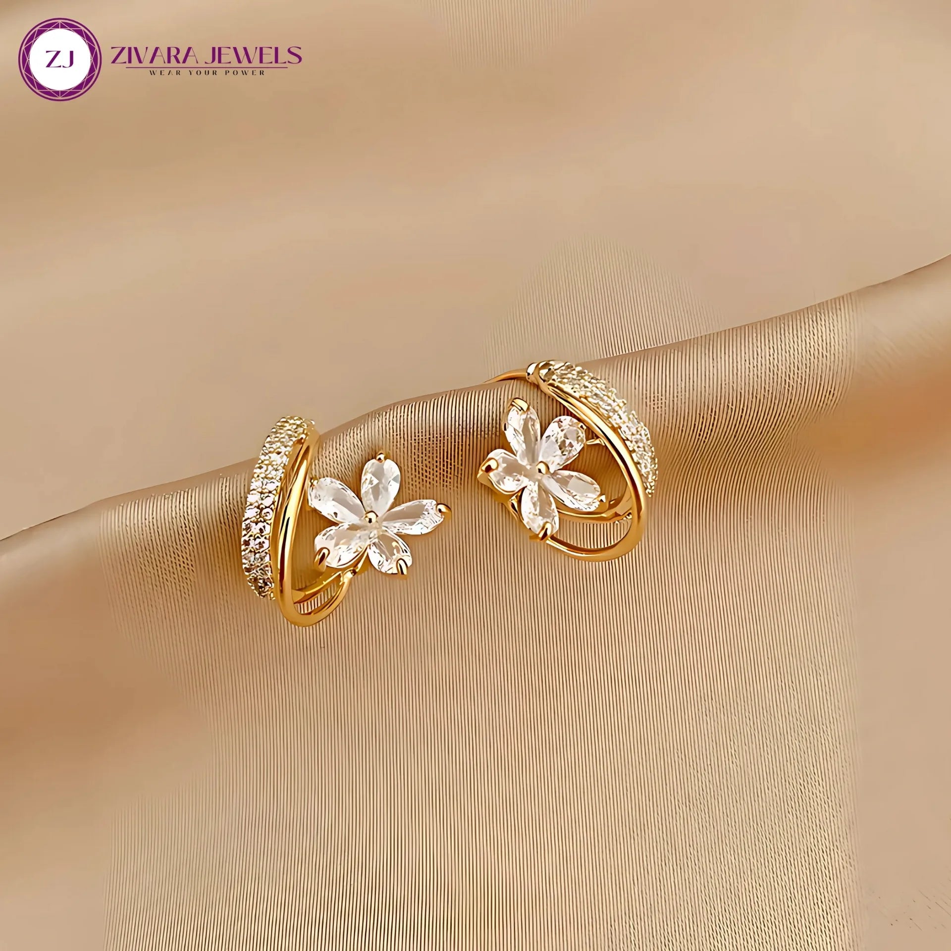 Flower Pearl Korean Stud Earrings – 18K Gold-Plated with Micro-Zircon Crystals