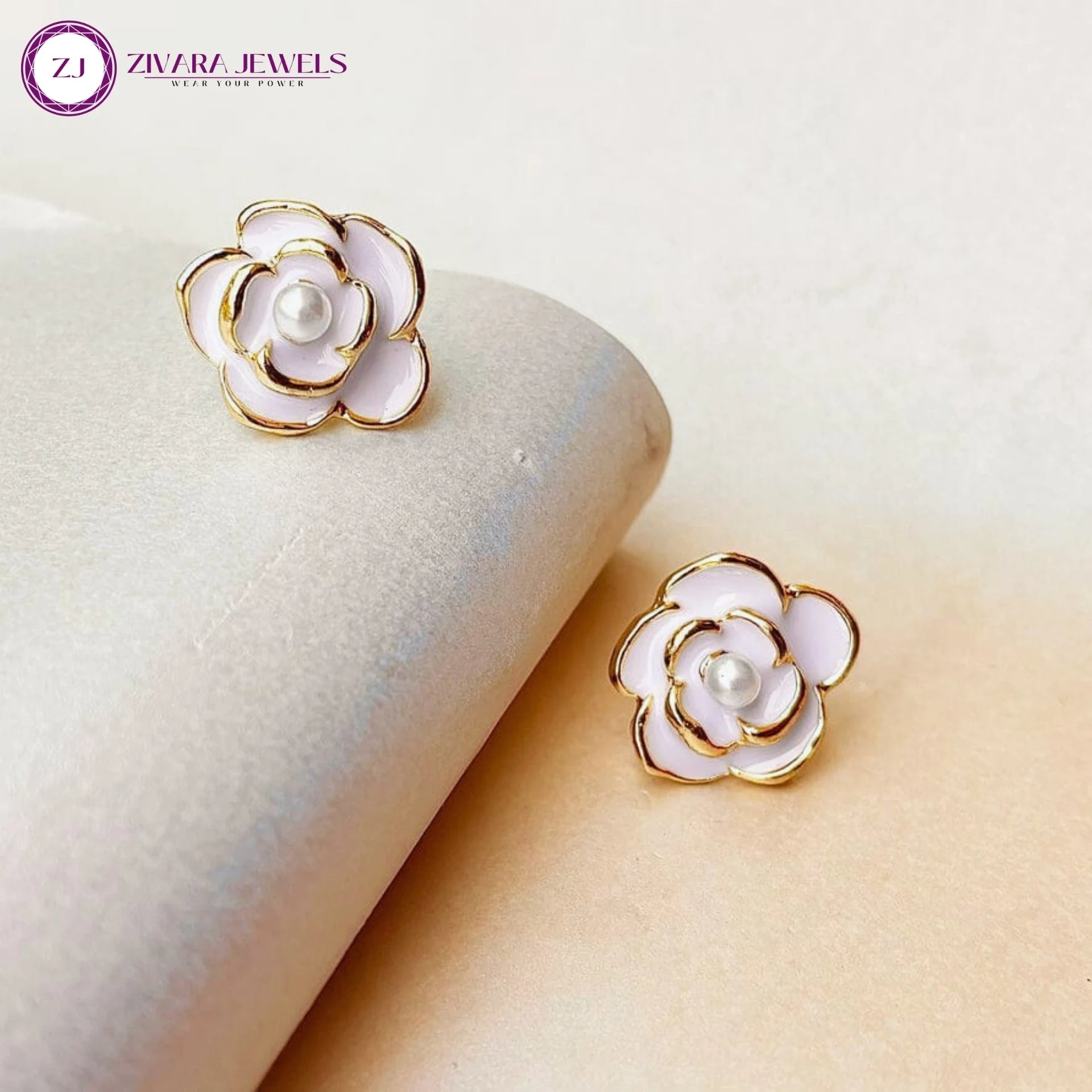 Korean Pearl Flower Stud Earrings – Alloy Floral Pearl Studs