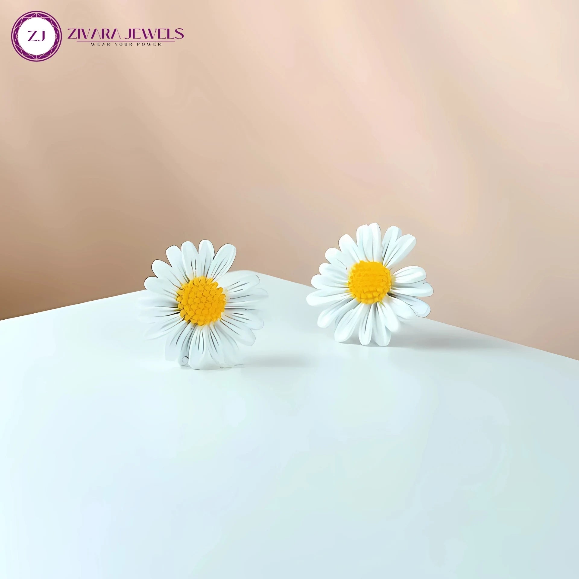 Korean Style White & Green Daisy Flower Stud Earrings – Alloy Floral Studs