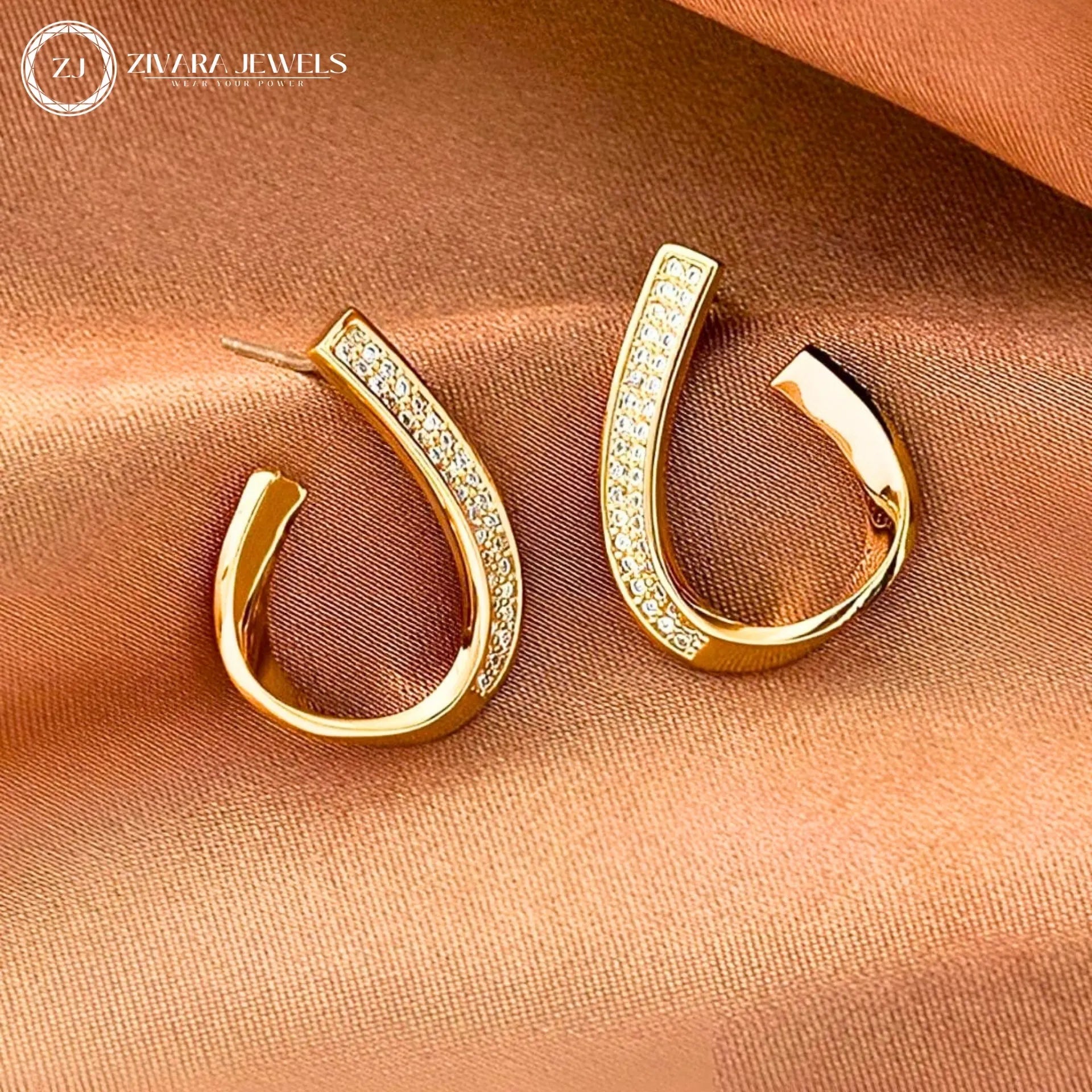 Korean Twisted Stone Stud Earrings – Spiral 18K Gold Plated Drop Studs