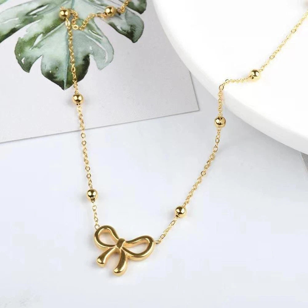 Gold Chain Necklace with Bow Pendant – Anti-Tarnish Jewelry