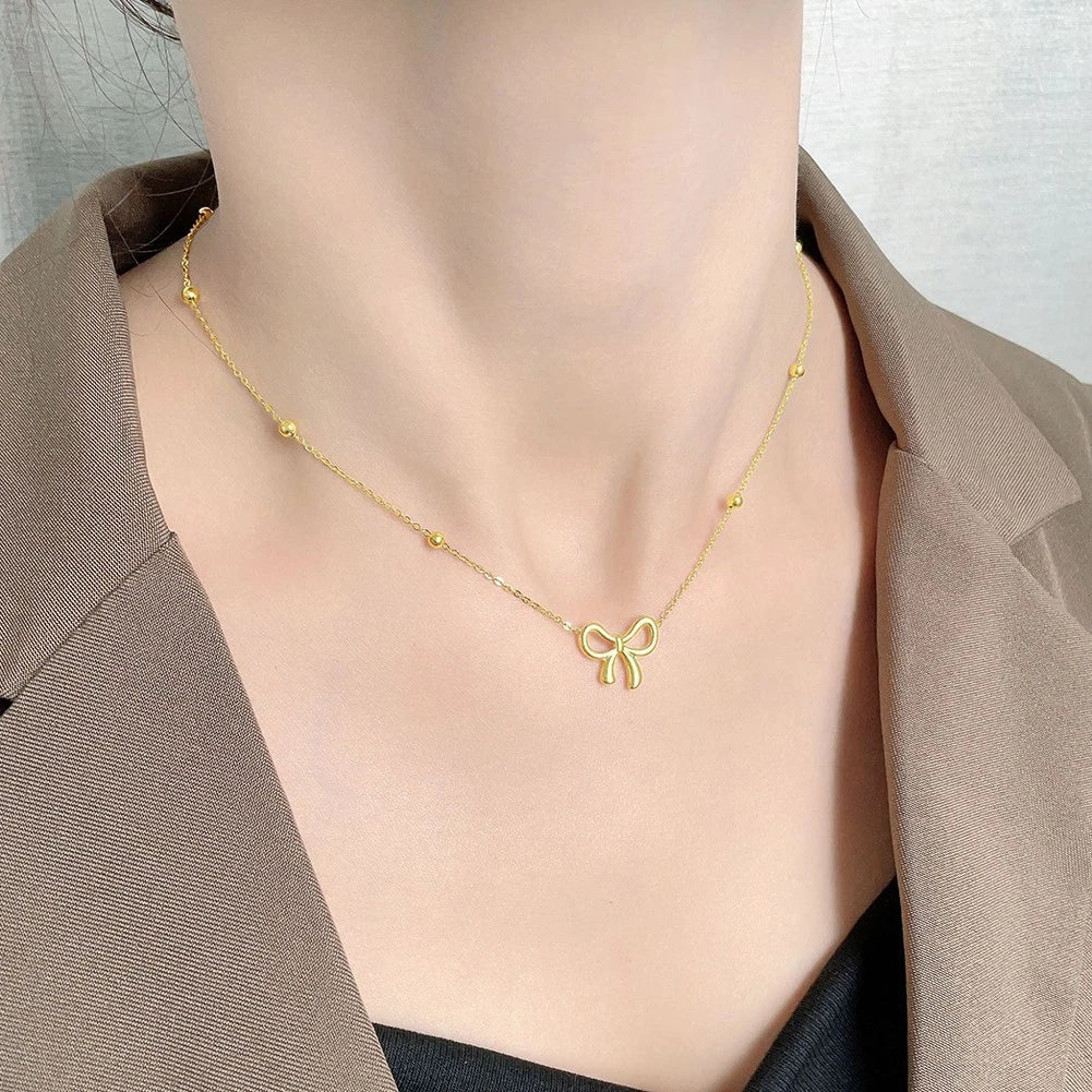 Gold Chain Necklace with Bow Pendant – Anti-Tarnish Jewelry