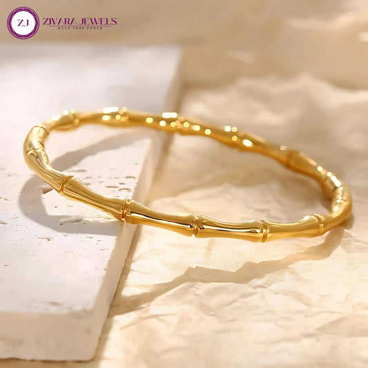 18K Gold-Plated Bamboo Kada Bracelet – Stainless Steel Metal