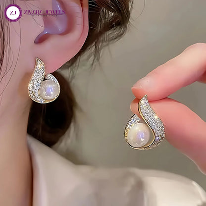 Korean Pearl Stud Earrings – Classic Alloy Pearl Ear Studs