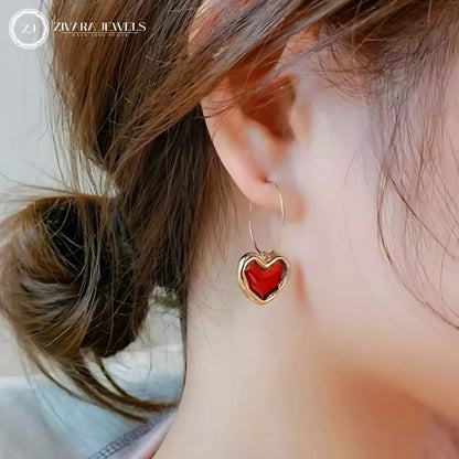 Korean Heart Shape Hoop Earrings – Gold‑Plated Alloy Hoops