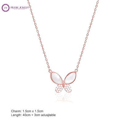 Anti-Tarnish Butterfly Charm Necklace in Rose Gold