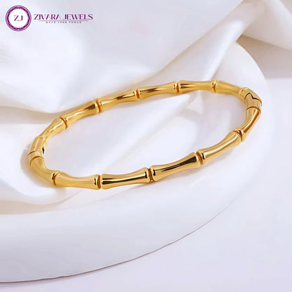 18K Gold-Plated Bamboo Kada Bracelet – Stainless Steel Metal