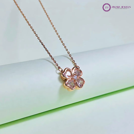 Rose Gold Birth Flower Necklace – Four Leaf Clover Pendant