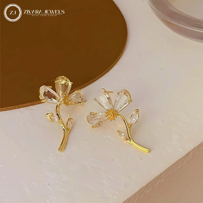 Crystal Flower Stud Earrings – Sparkling Floral Alloy Jewelry