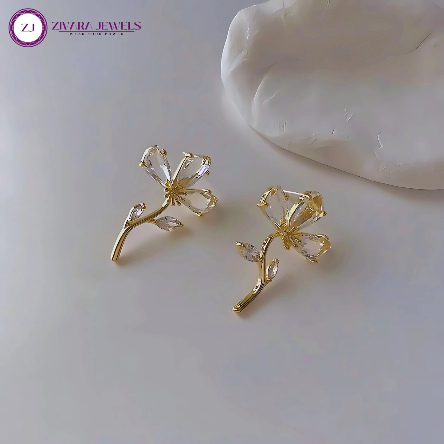 Crystal Flower Stud Earrings – Sparkling Floral Alloy Jewelry