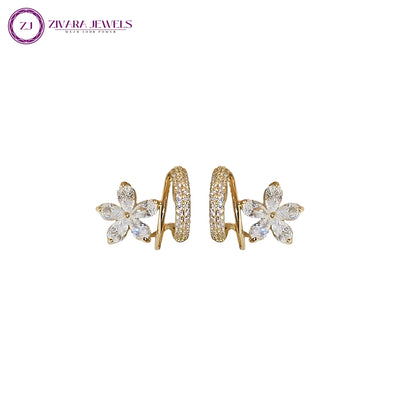 Flower Pearl Korean Stud Earrings – 18K Gold-Plated with Micro-Zircon Crystals