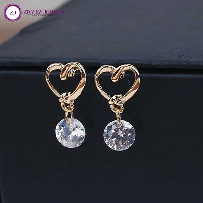 Entangled Heart‑Shape Korean Crystal Drop Earrings