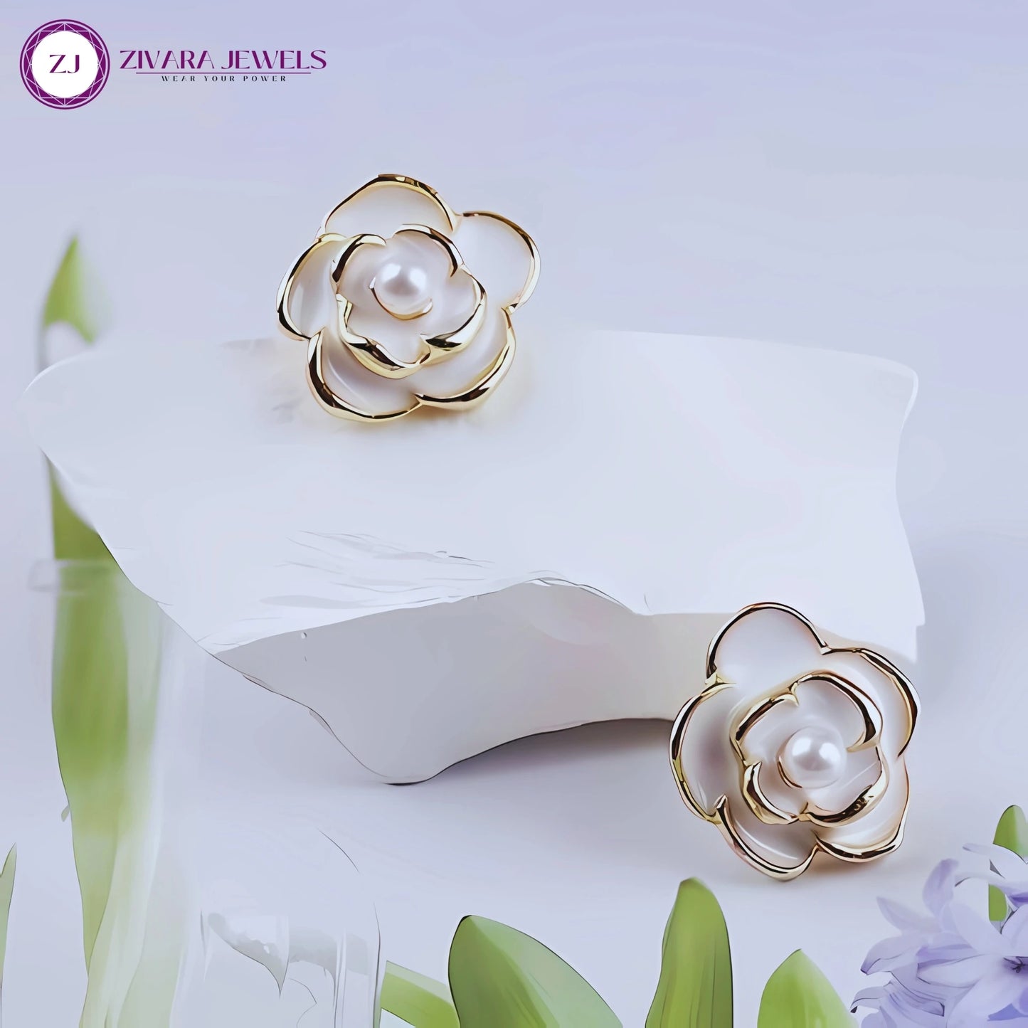 Korean Pearl Flower Stud Earrings – Alloy Floral Pearl Studs