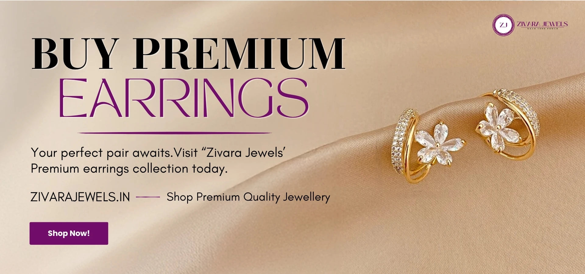 Banner for premium earrings Collection of zivarajewels.in